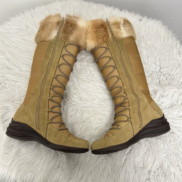 VTG Y2K Baby Phat Tan Faux Fur Trim Lace Up Knee High Boot Quilted Retro Sz 8.5B - Picture 9 of 12